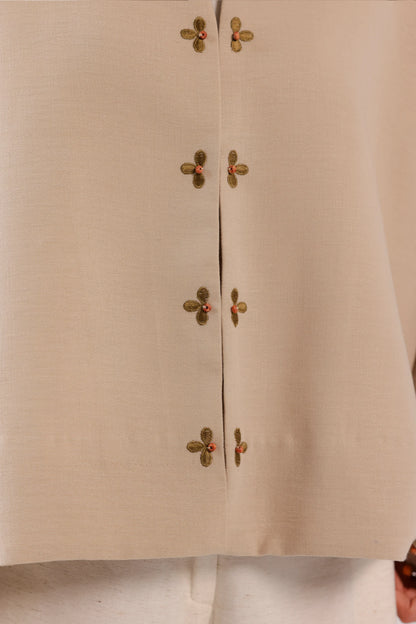 Toggle Closure Embroidered Top