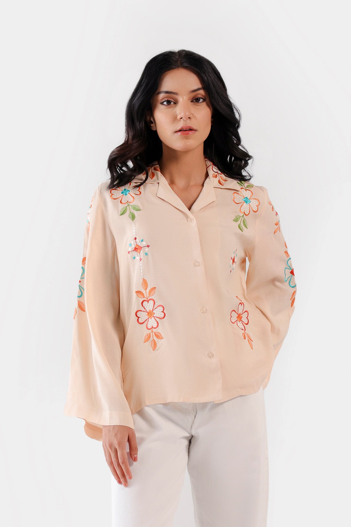 Raw Silk Embroidered Button Down - Cougar Clothing
