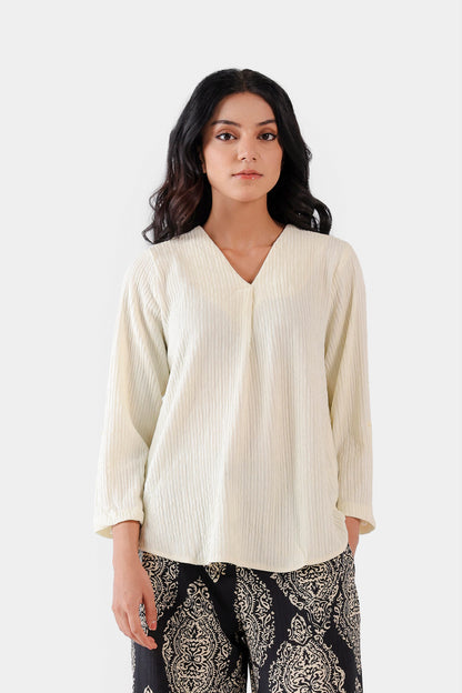 Textured V-neck Top - Cougar Clothing