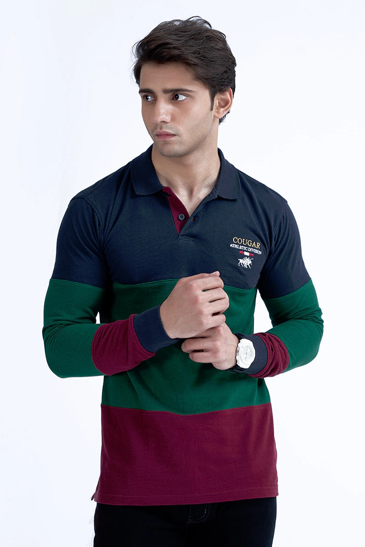 Color Block Full Sleeve Embroidered Polo