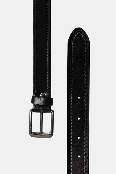Black Contrast Stitch Leather Belt