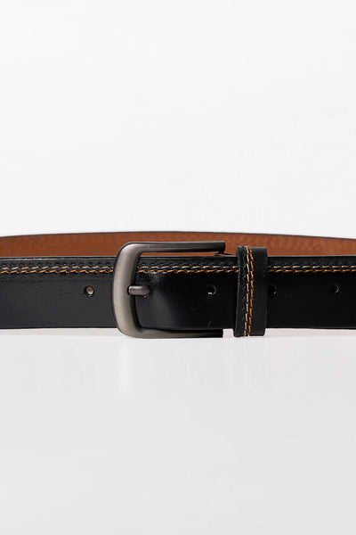 Black Contrast Double Stitch Leather Belt
