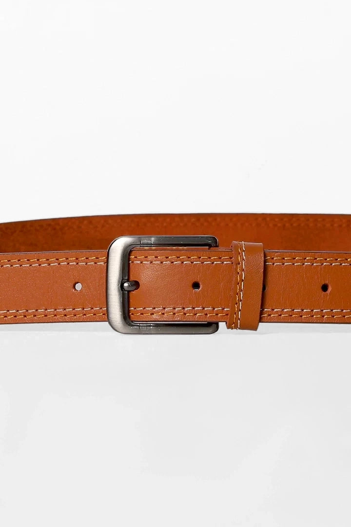 Camel Contrast Stitch Leather Belt
