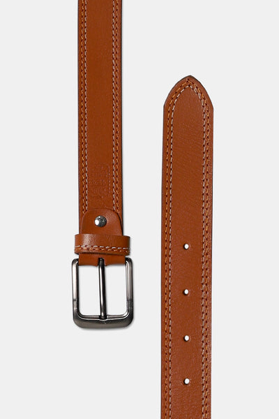 Camel Contrast Stitch Leather Belt