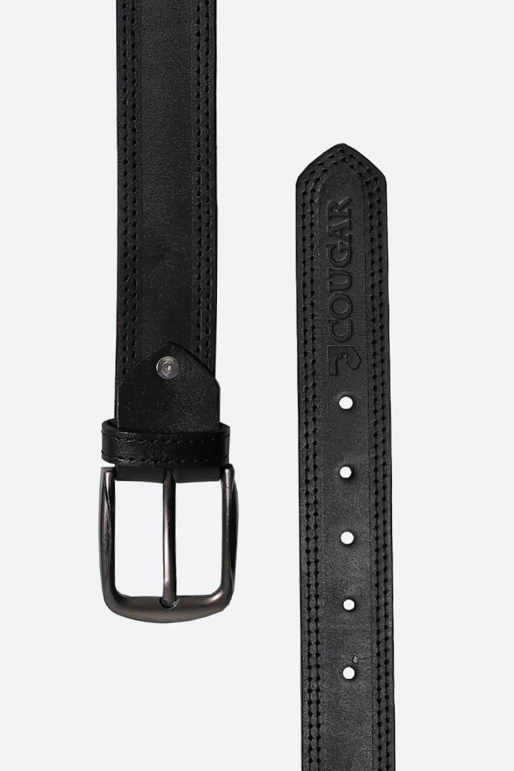 Black Side Stitched Leather Belt