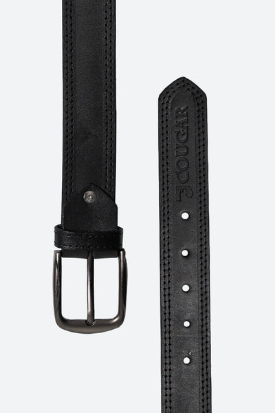 Black Side Stitched Leather Belt