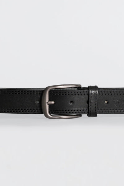 Black Side Stitched Leather Belt