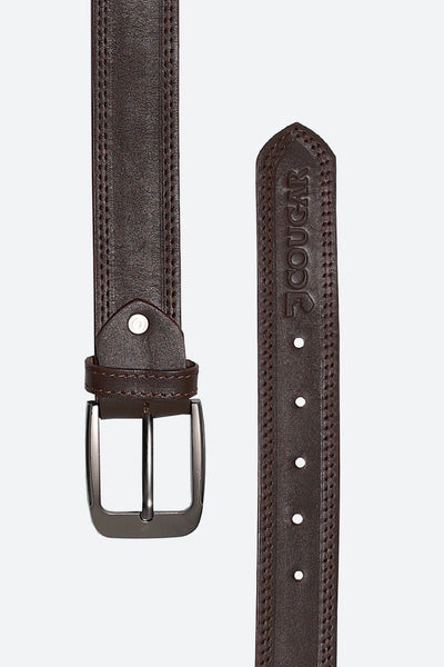 Coffee Side Stitched Leather Belt