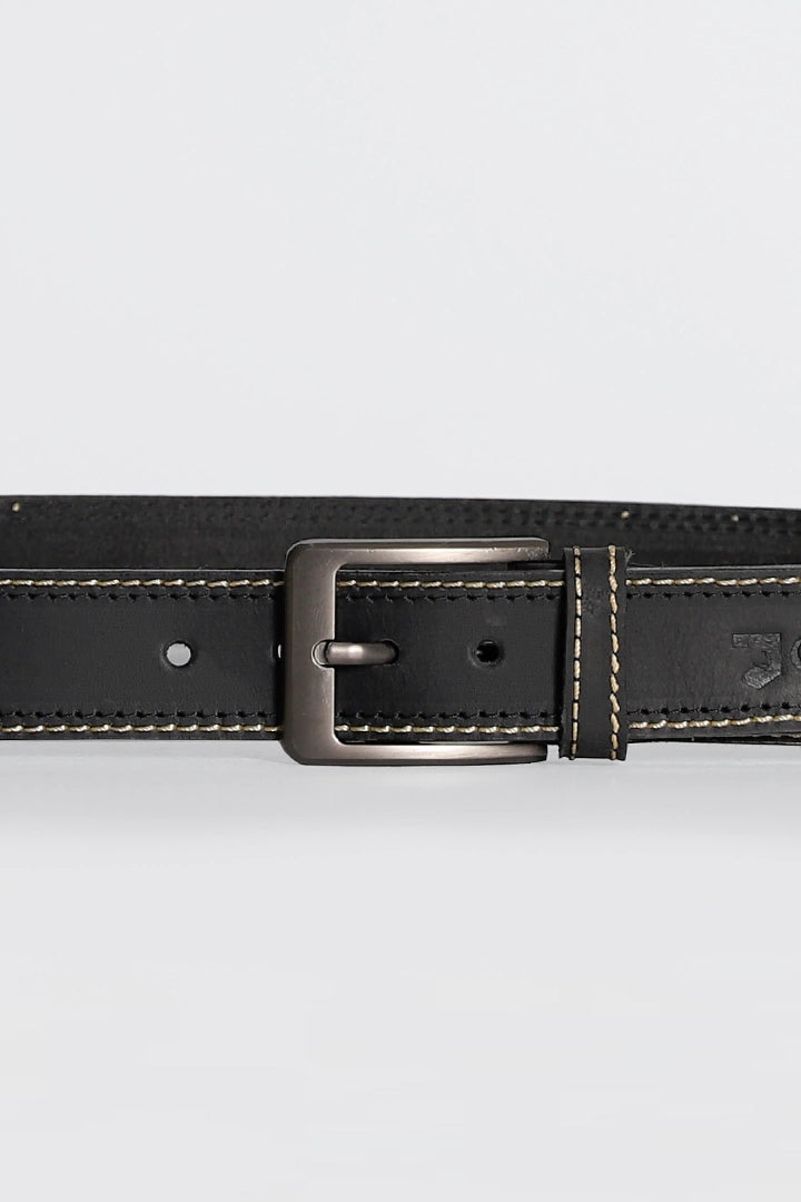 Black Contrast Stitch Leather Belt