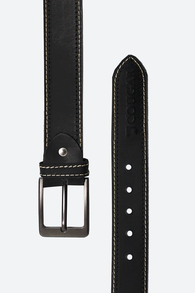 Black Contrast Stitch Leather Belt