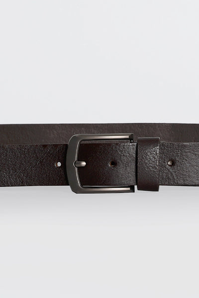 Coffee Pin Buckle Textured Leather Belt