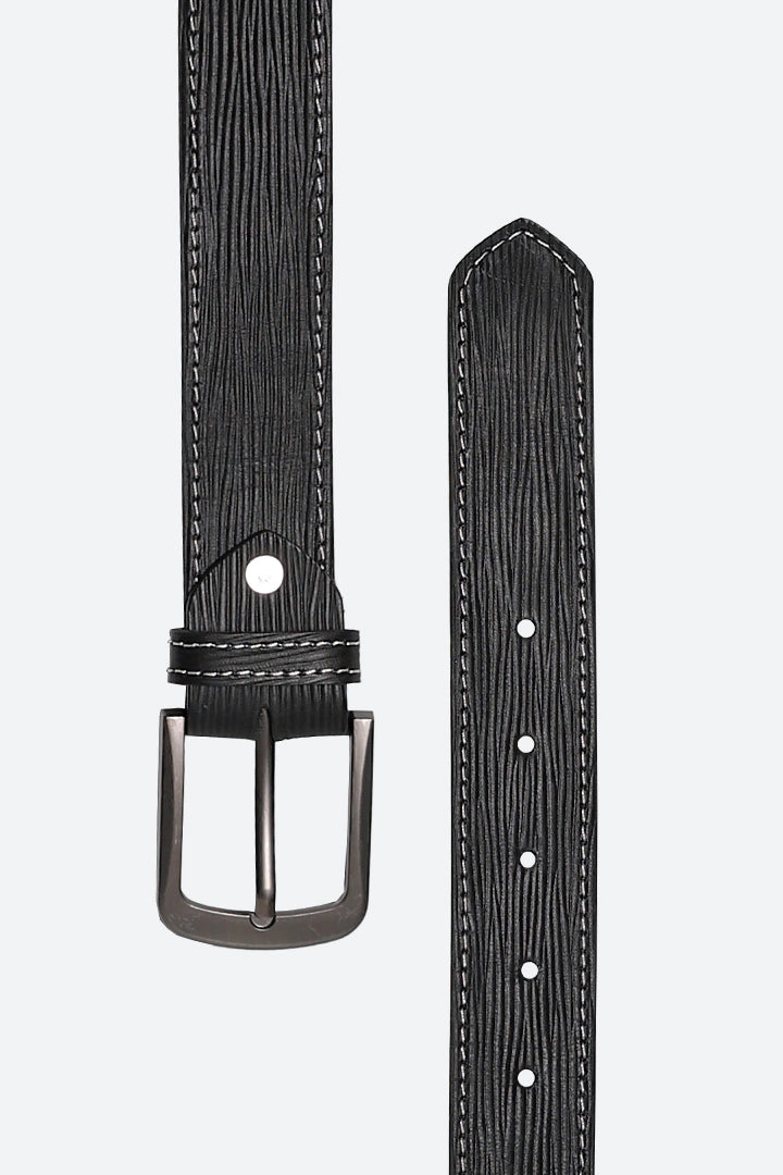 Black Contrast Stitch Textured Leather Belt