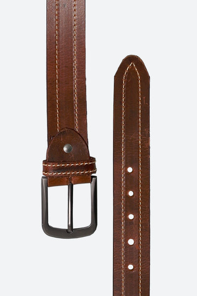 Brown Double Stitch Leather Belt