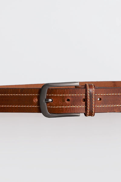 Brown Double Stitch Leather Belt