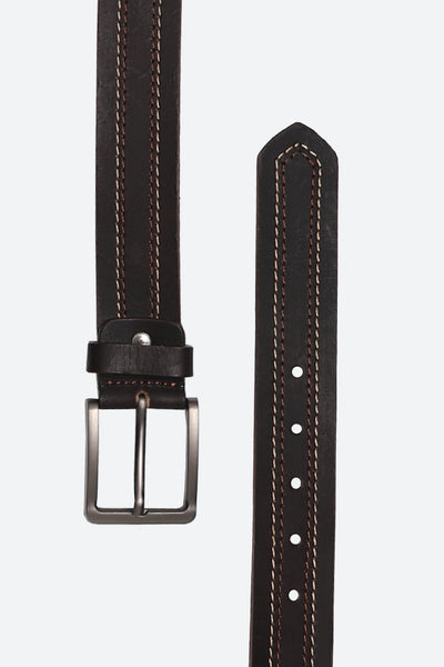 Coffee Double Stitch Leather Belt