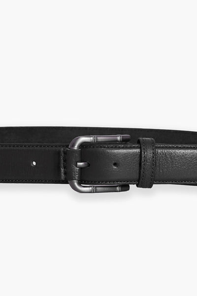Side Stitched Black Leather Belt