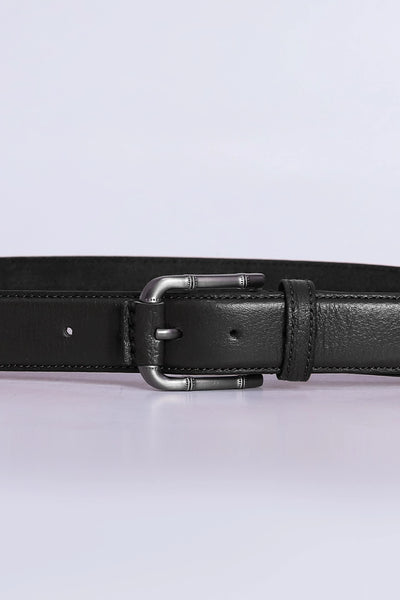 Side Stitched Black Leather Belt
