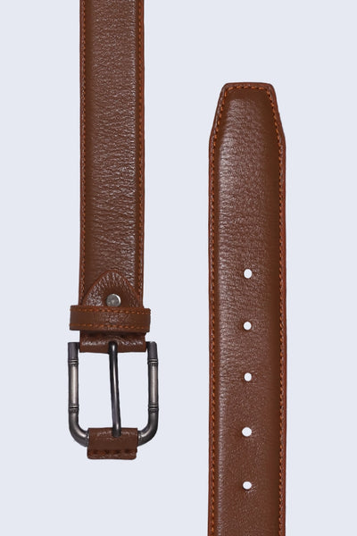 Side Stitched Brown Leather Belt