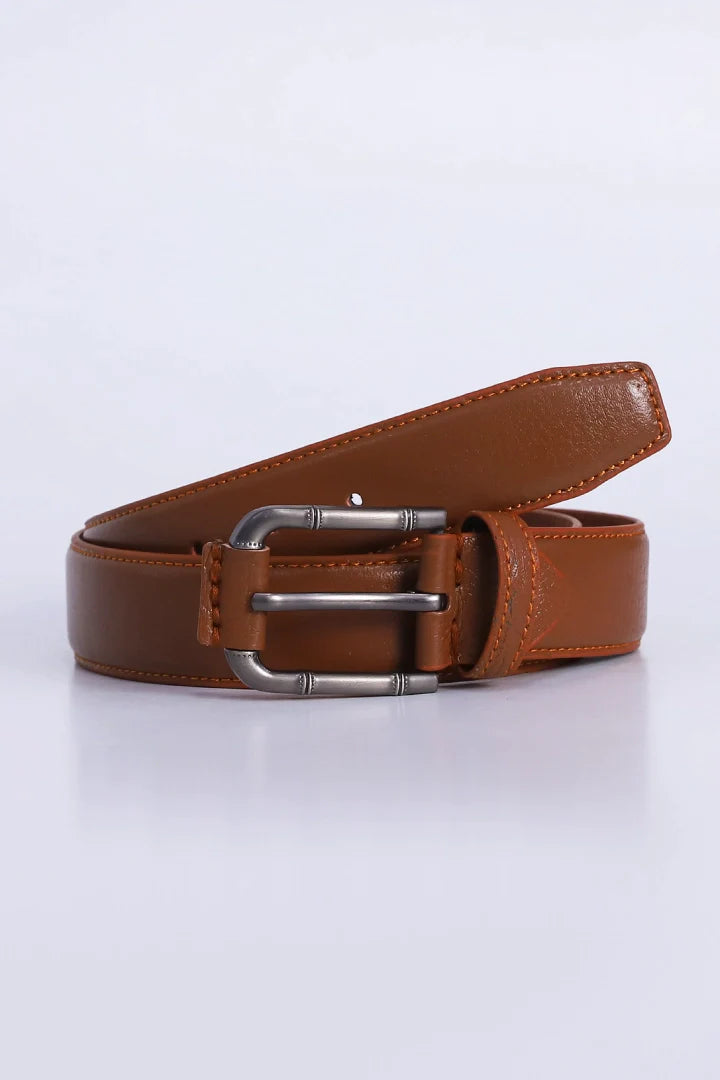 Side Stitched Brown Leather Belt