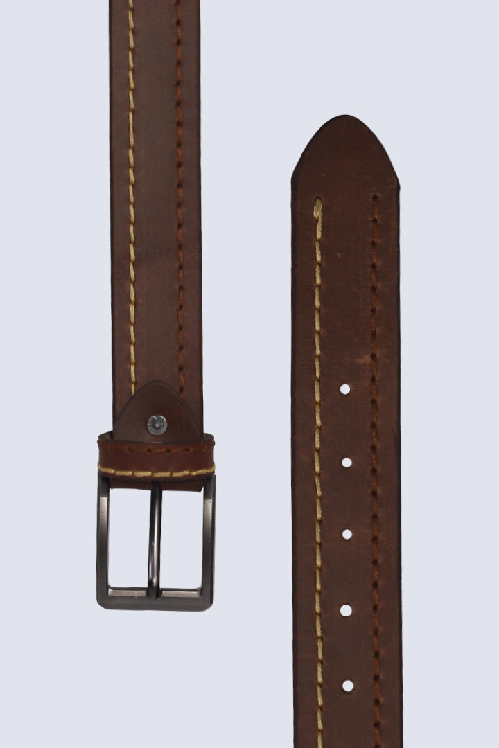 Brown Contrast Stitch Leather Belt