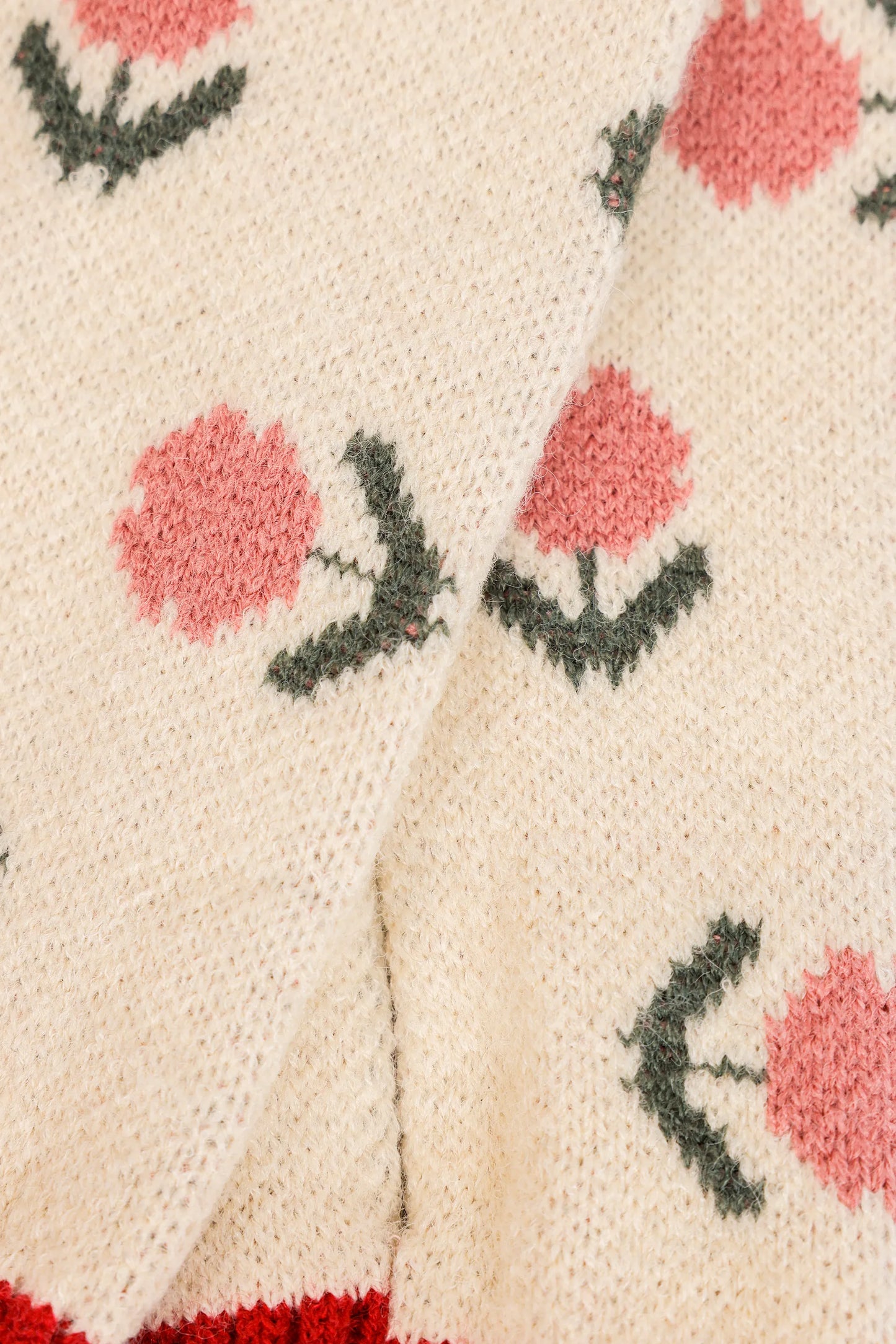 Floral Knit Pompom Cross Scarf - Cougar Clothing