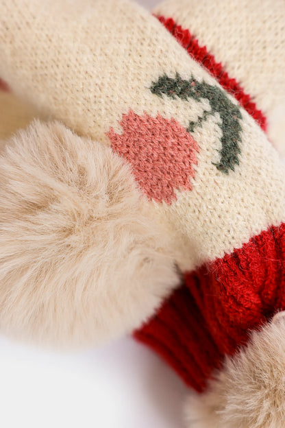 Floral Knit Pompom Cross Scarf - Cougar Clothing