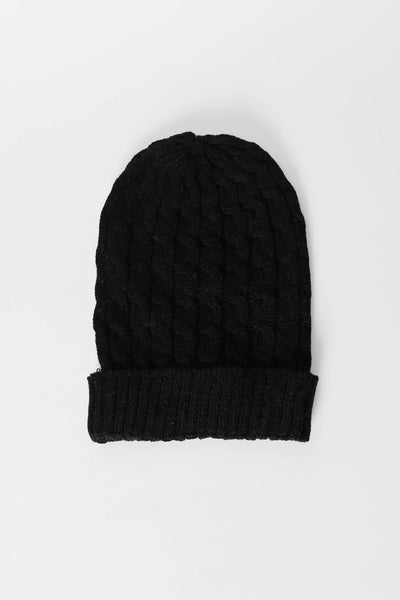 Black Cable Knit Beanie