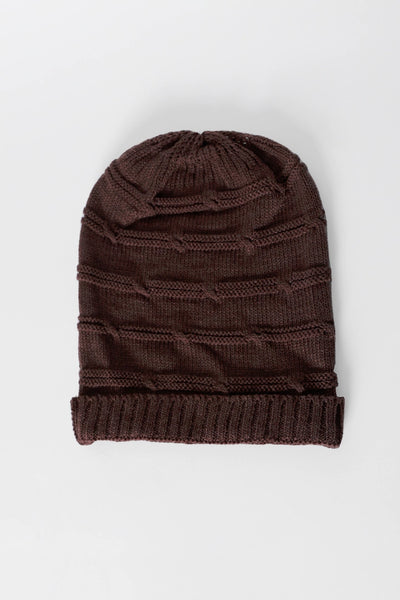Thick Lined Knitted Brown Beanie