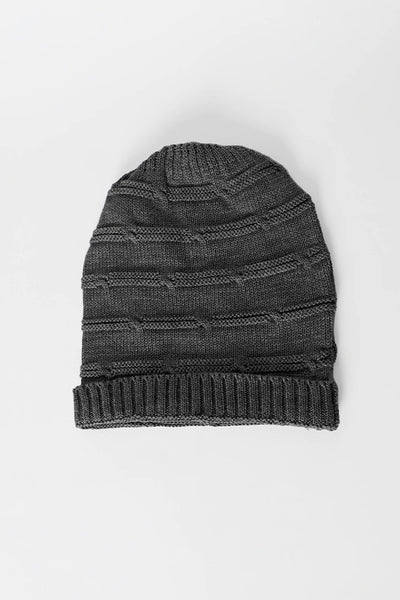 Thick Lined Knitted Charcoal Beanie