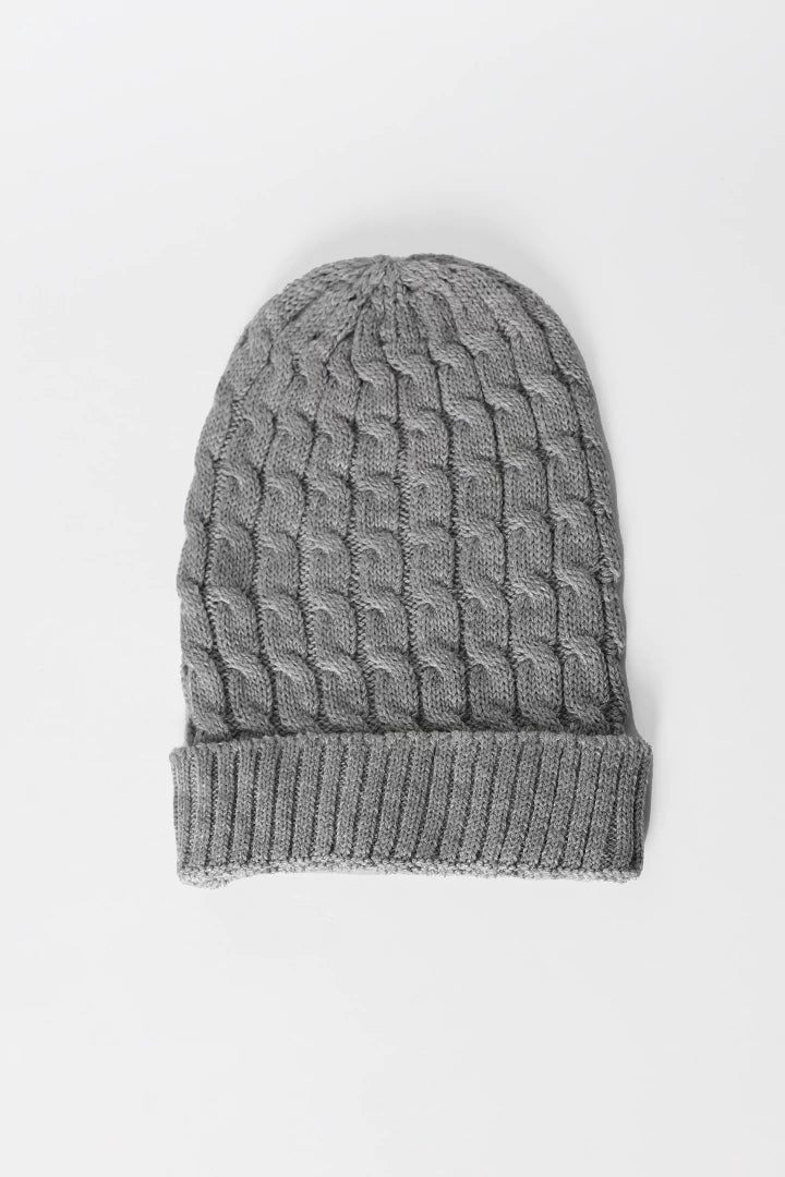 Grey Cable Knit Beanie