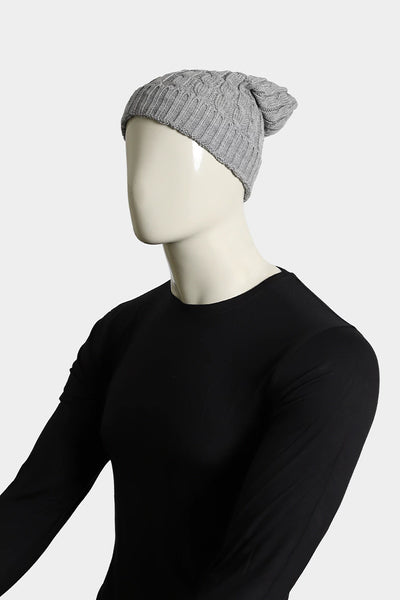 Grey Cable Knit Beanie