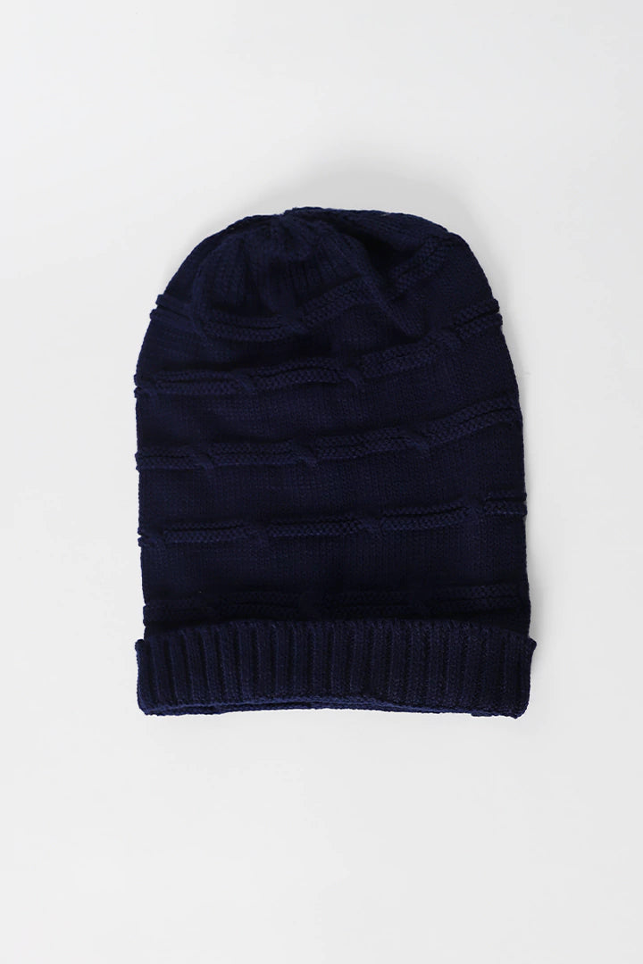 Thick Lined Navy Knitted Beanie