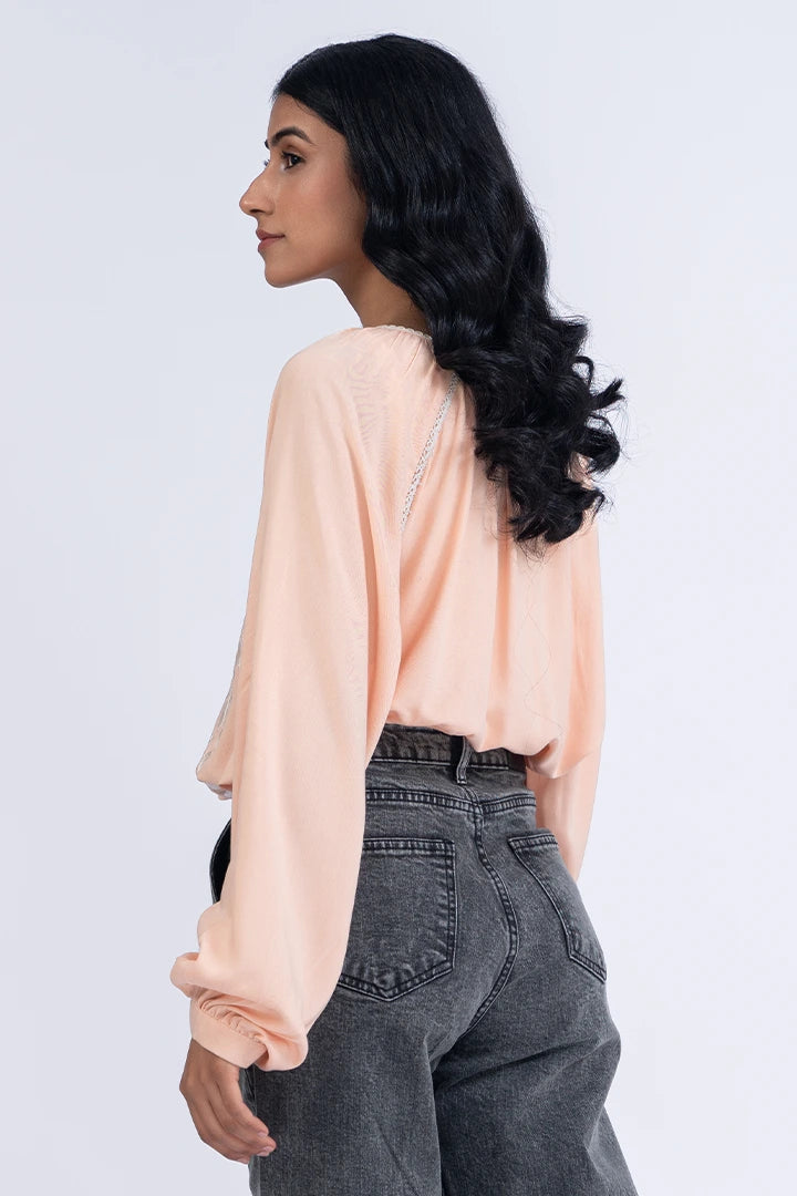 Peach Embroidered Top