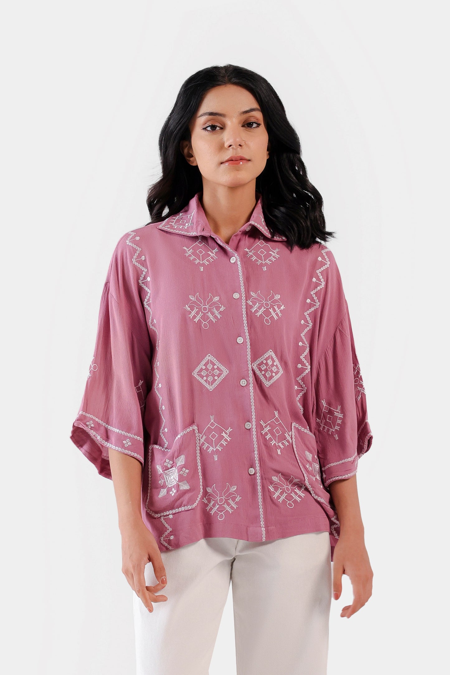 Viscose Blend Embroidered Shirt - Cougar Clothing