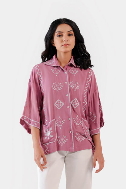 Viscose Blend Embroidered Shirt - Cougar Clothing