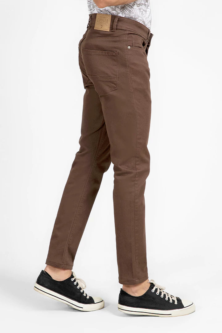 Brown 5-Pocket Slim Fit Pants