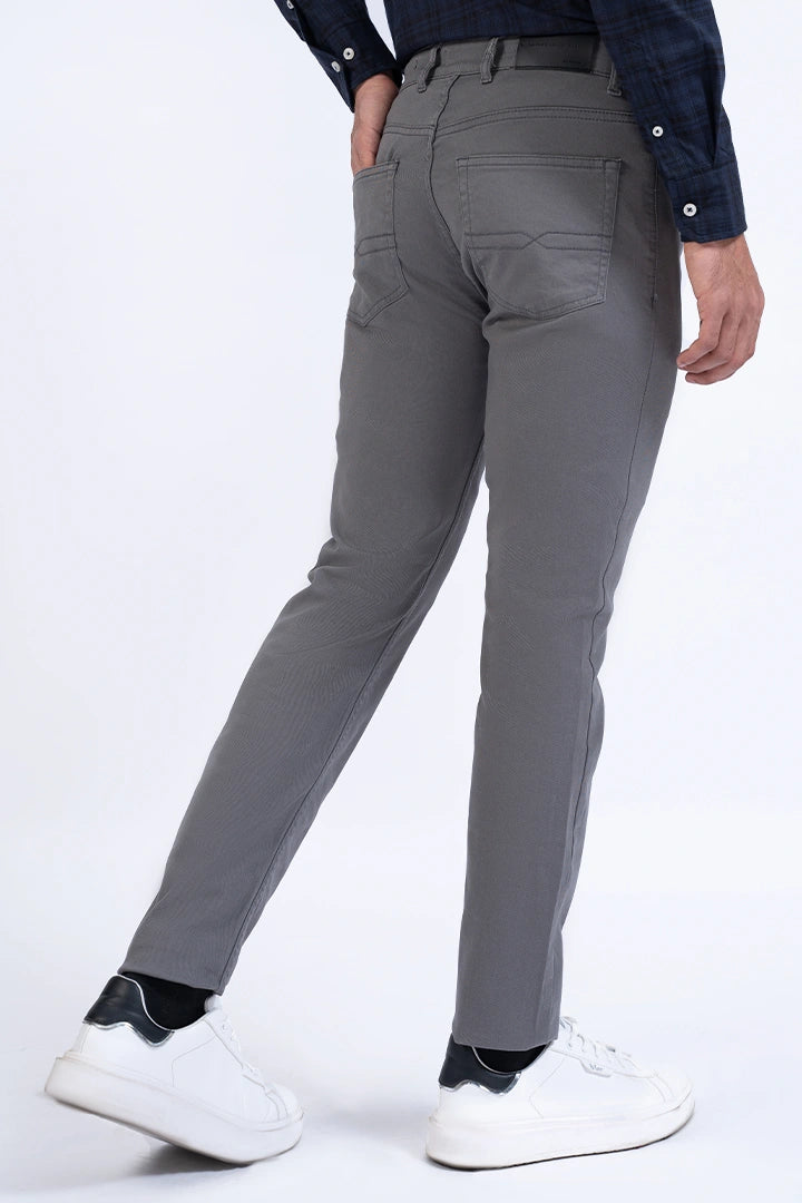 Grey Slim Fit Five Pocket Pants