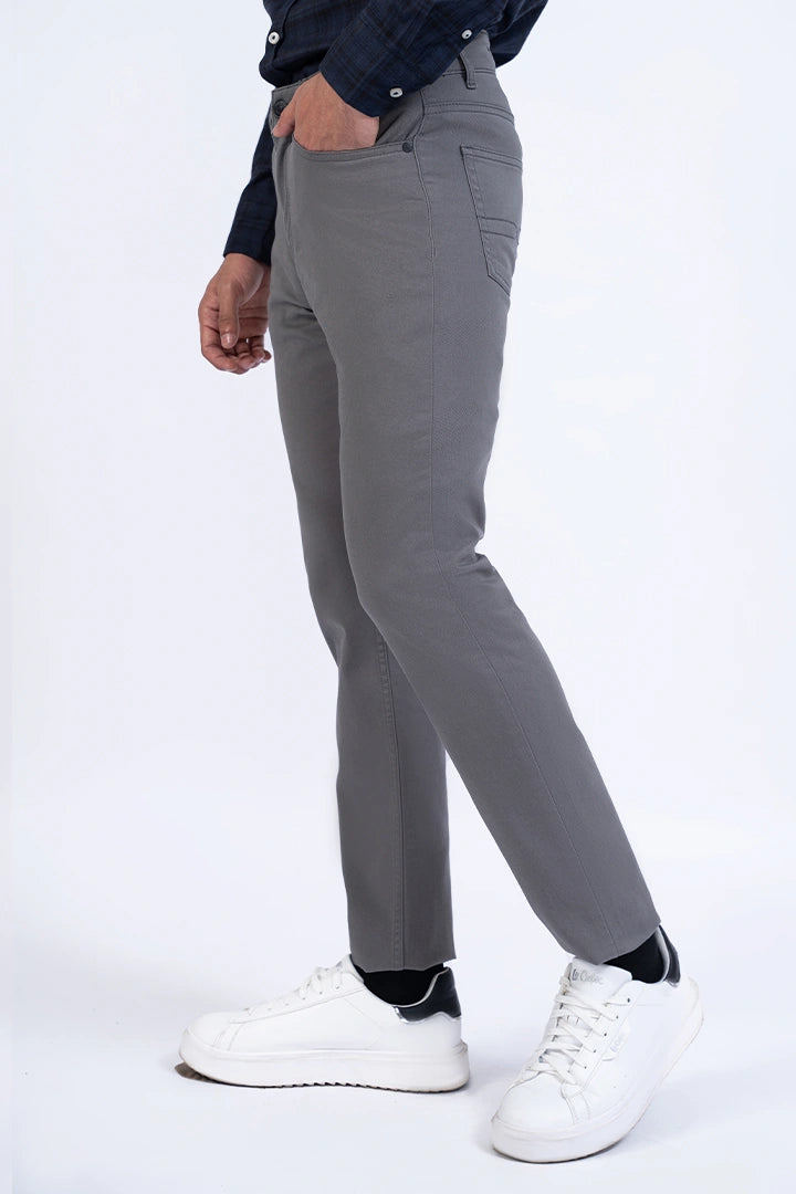 Grey Slim Fit Five Pocket Pants