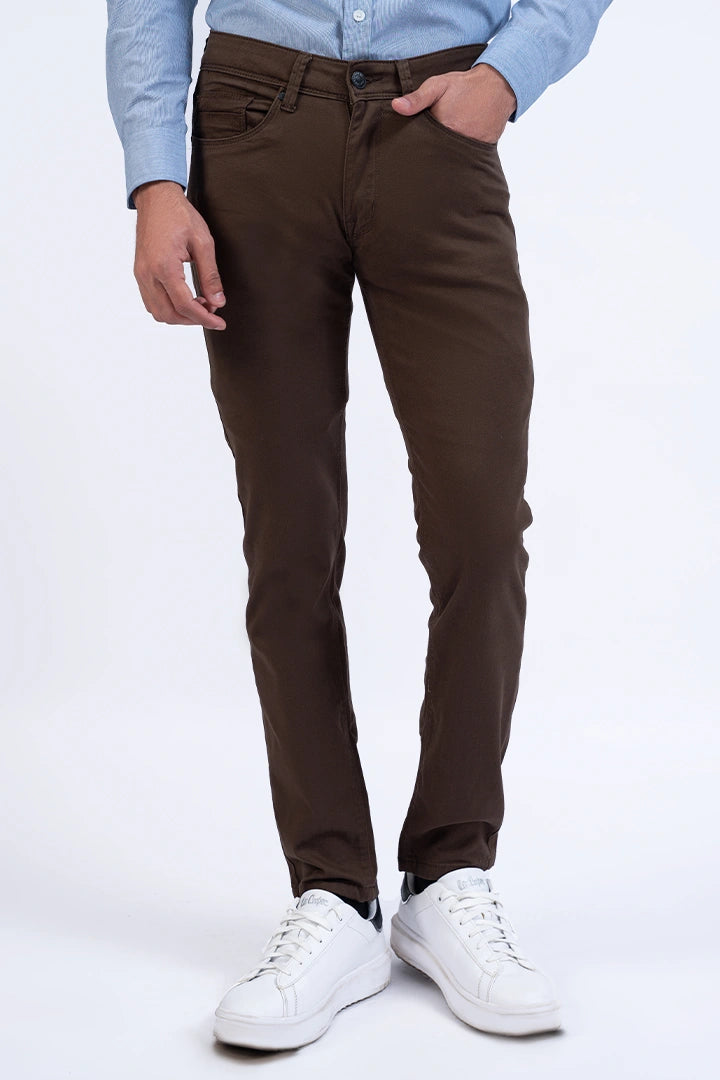 Brown Slim Fit 5-Pocket Pants