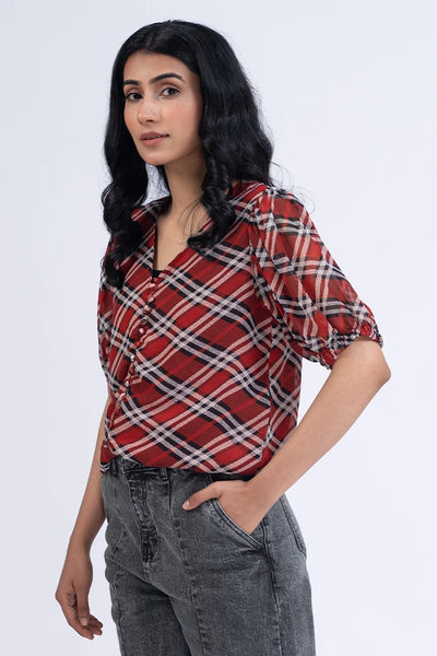 Red Checkered Printed Top