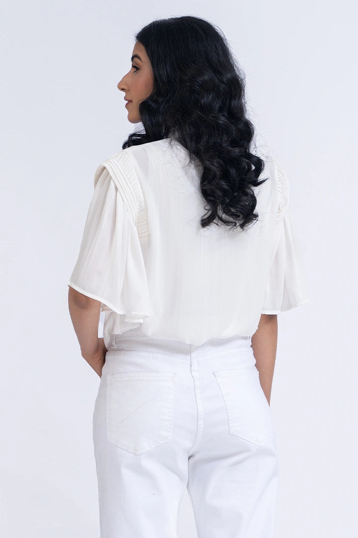 White Butterfly Sleeves Top