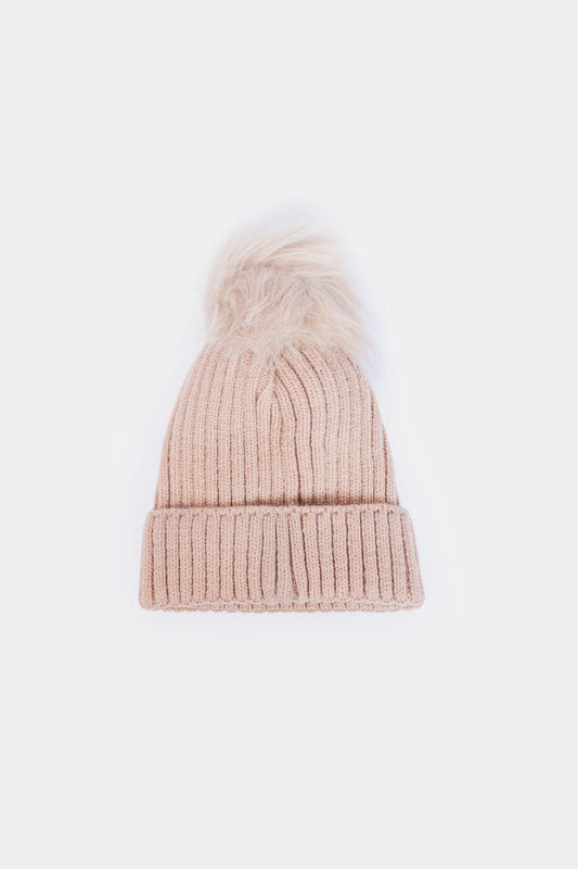 Pom-Pom Ribbed Knit Beanie - Cougar Clothing