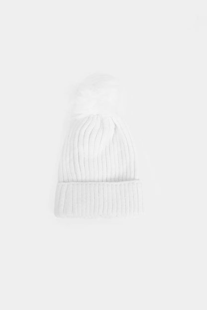 Pom-Pom Ribbed Knit Beanie - Cougar Clothing