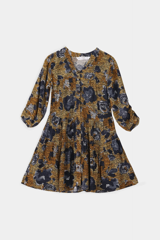 Printed Button-Through Tier Dress - Cougar Clothing