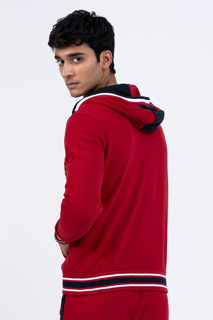 Red Tipped Zipper Hoodie