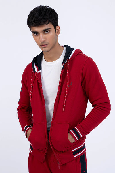 Red Tipped Zipper Hoodie