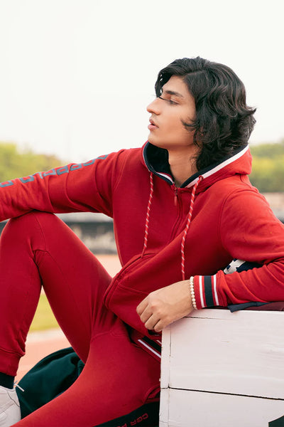 Red Tipped Zipper Hoodie