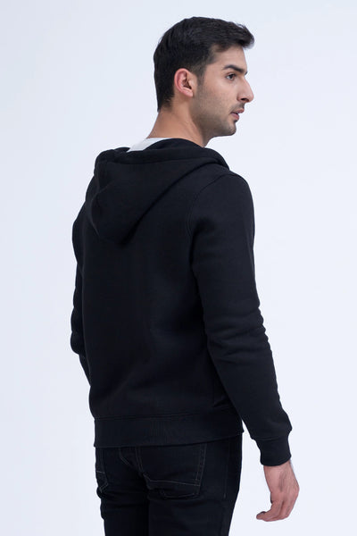 Black Contrast Striped Zipper Hoodie