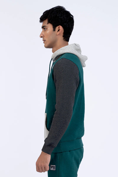 Teal Color Block Pullover Hoodie