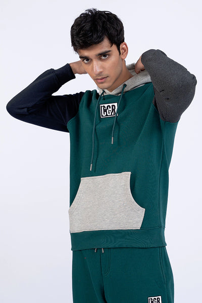 Teal Color Block Pullover Hoodie